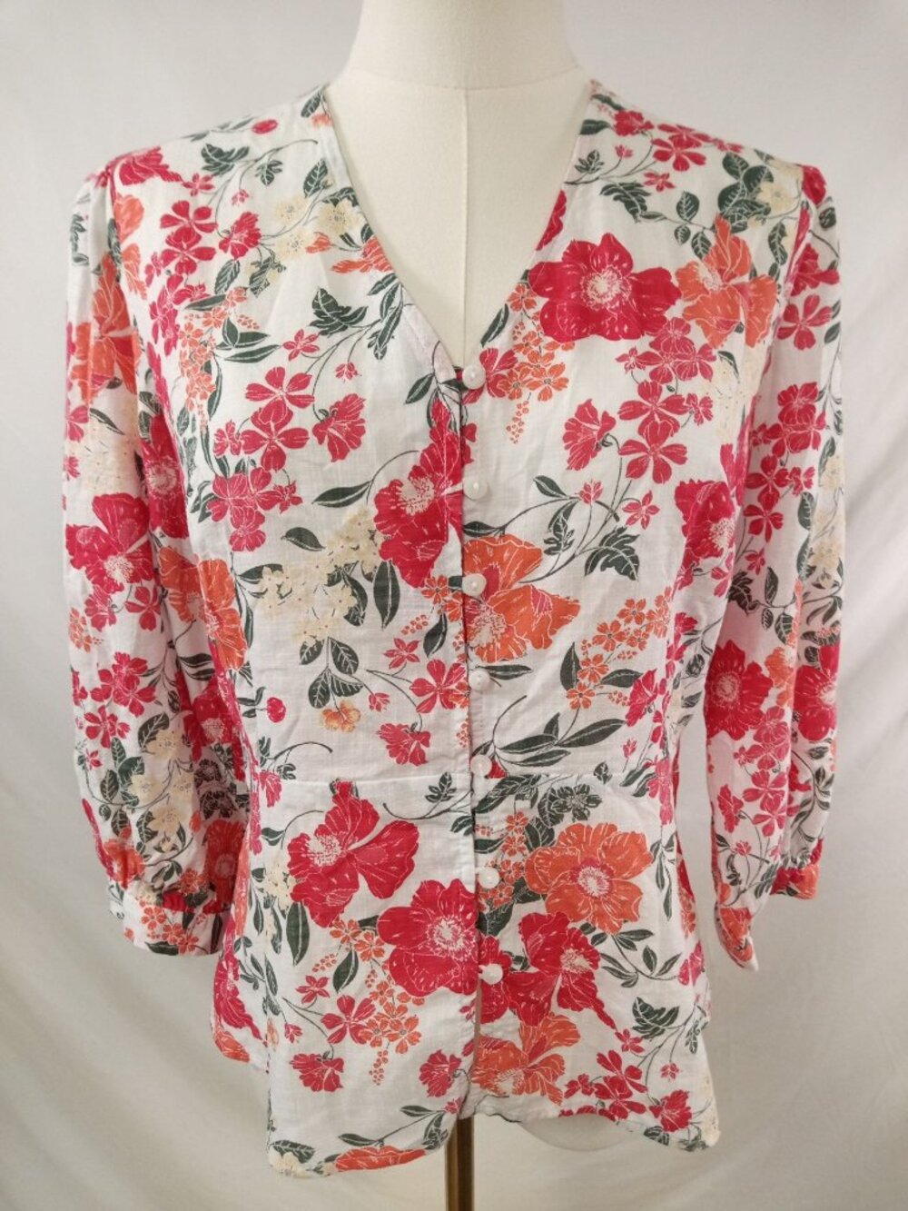 Liz Claiborne Women's Pink/Red on White Blouse Size Extra Small